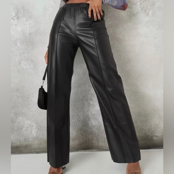 Missguided Pants - MISSGUIDED Faux Leather Straight Leg Pants in Black size 8